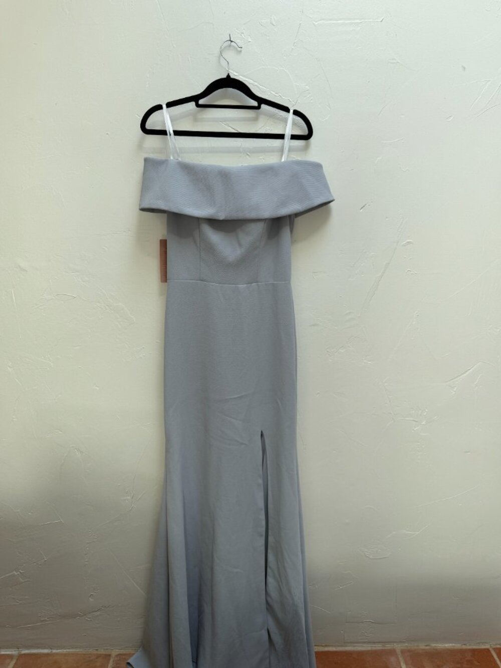 BHLDN One-Shoulder Folded Neckline Gown in Light Blue Gray